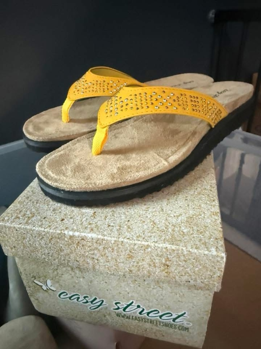easy street Yellow Rhinestone Thong Sandals